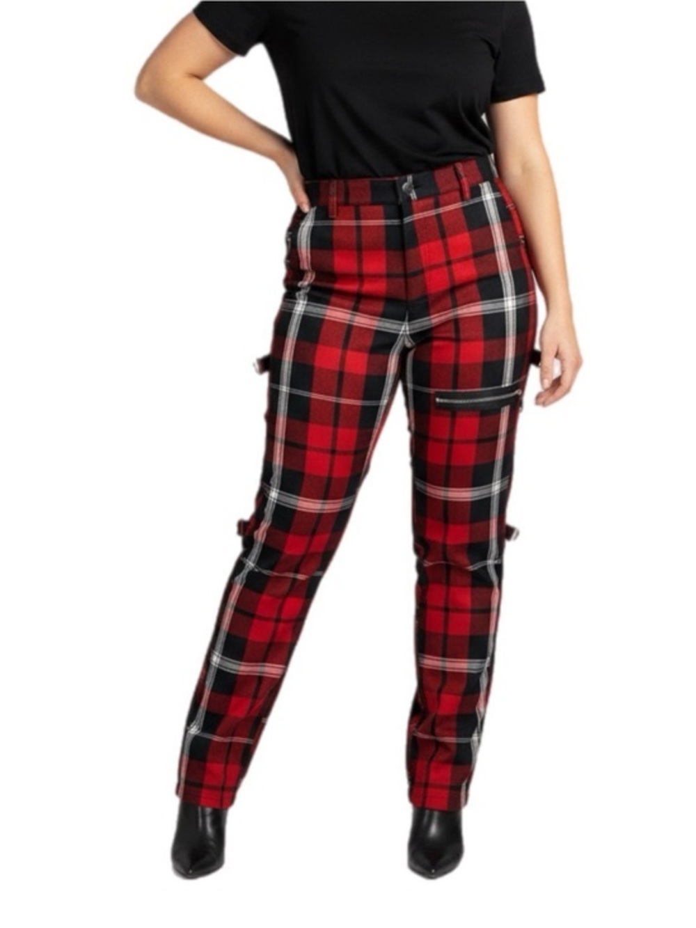 Morbid Threads | Red & Black Plaid Zipper & Ring Pants